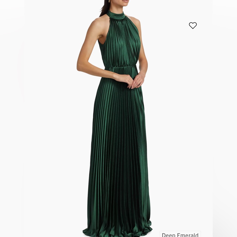ML Monique Lhuillier - Emerald Green Pleated Maxi Dress